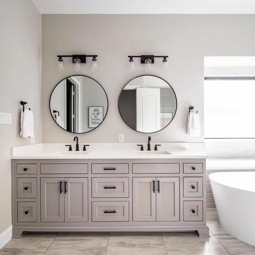 Gray Vanity with Square Black Hardware for Modern Contrast