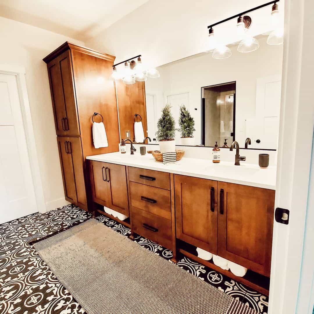 Open Shelving Under Vanity Stores Rolled Towels