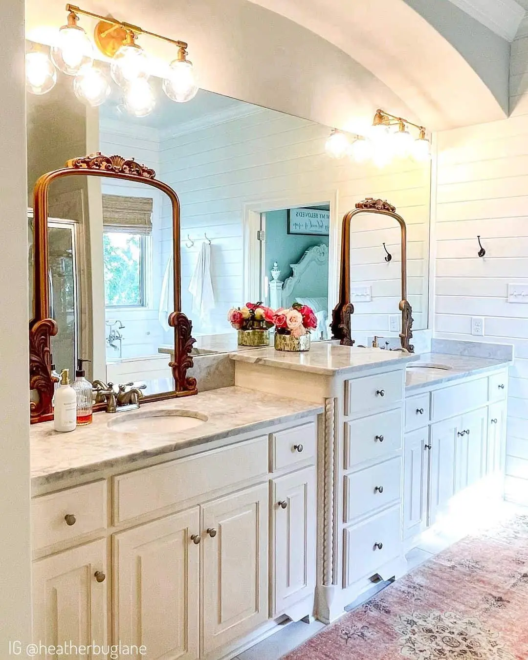 Ornate Gold Mirrors Frame Arched Vanity Spaces