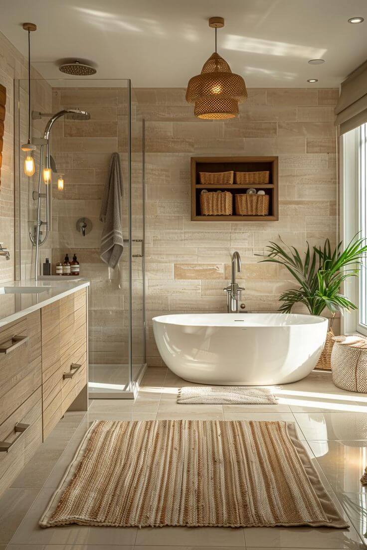 Warm Up Your Bathroom with Wood-Look Tiles