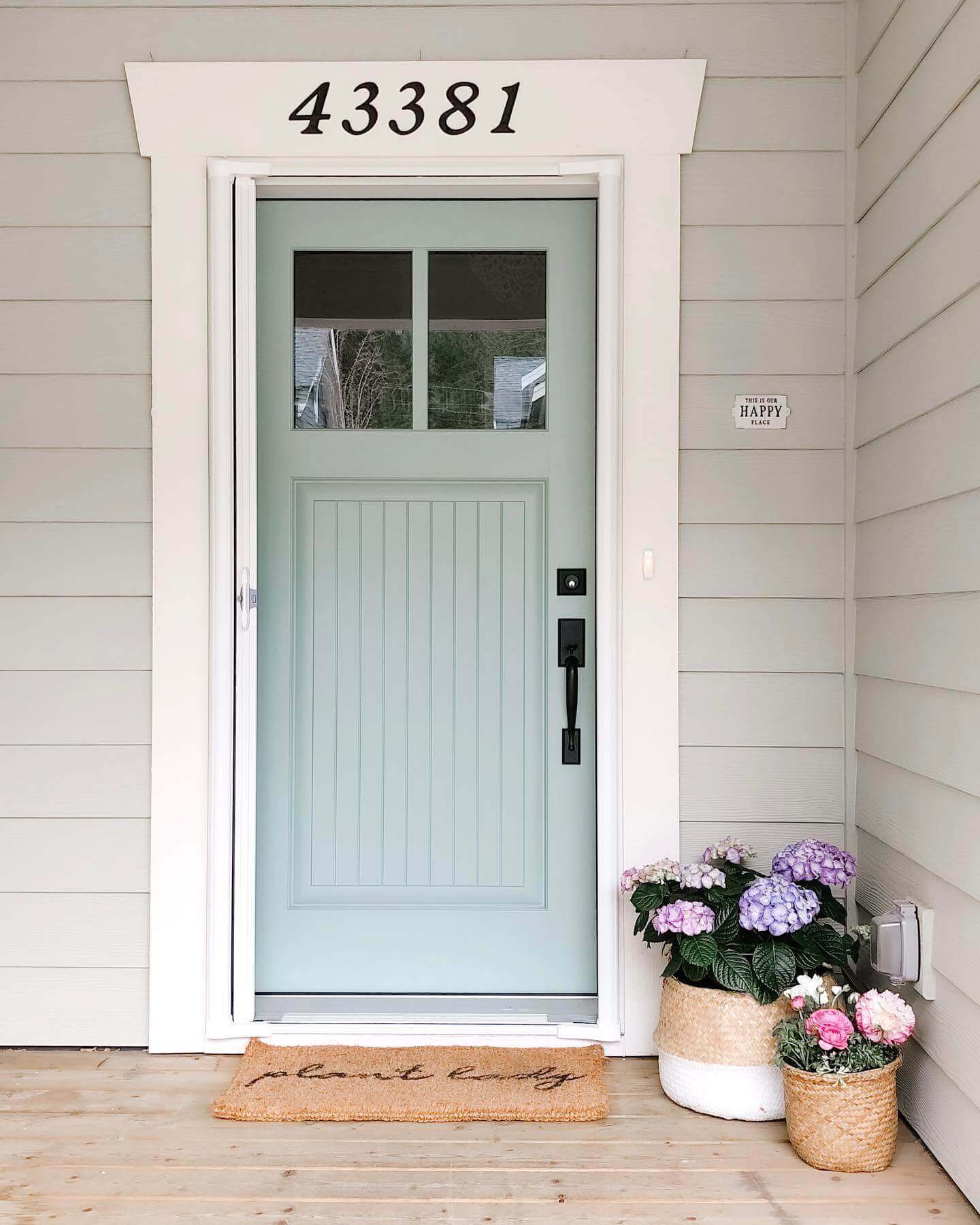 Pale Blue Door With Paned Glass and Fluted Panel