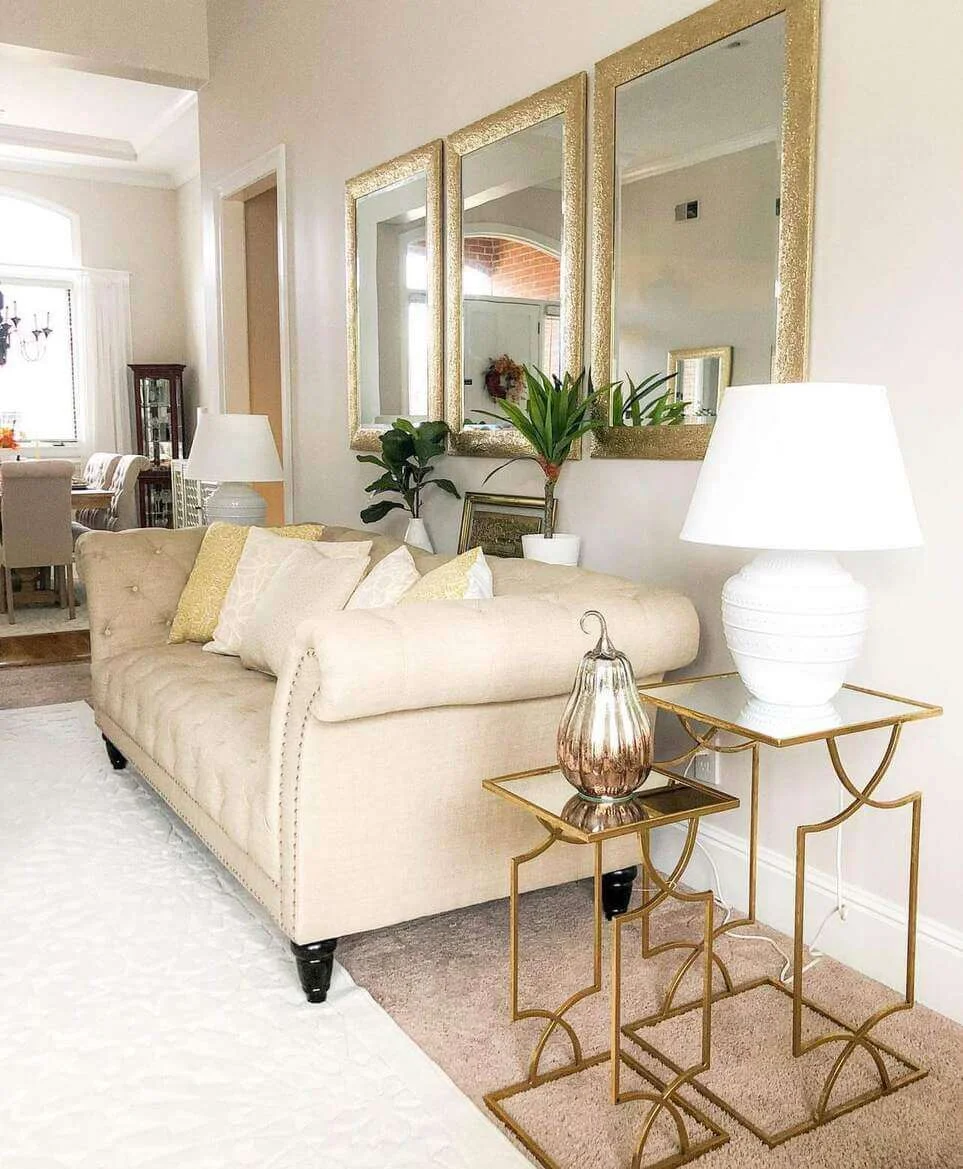 Layer Decor on Nesting Tables with Curved Gold Frames