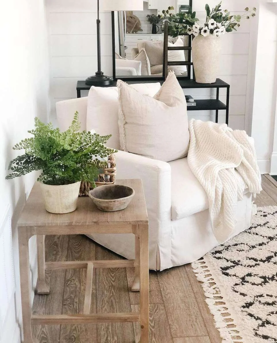 Introduce Nature with a Wood Table, Fern, and Rustic Bowl