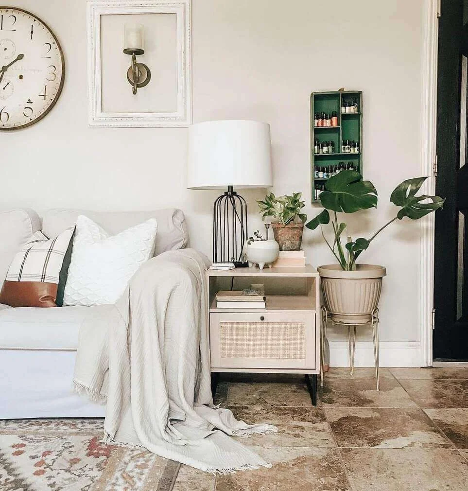 Conceal Clutter with a Rattan-Fronted Cabinet End Table