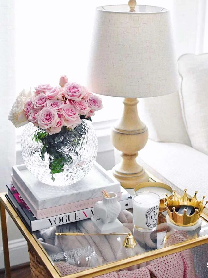 Soften Your Tabletop with Pink Roses in a Crystal Vase