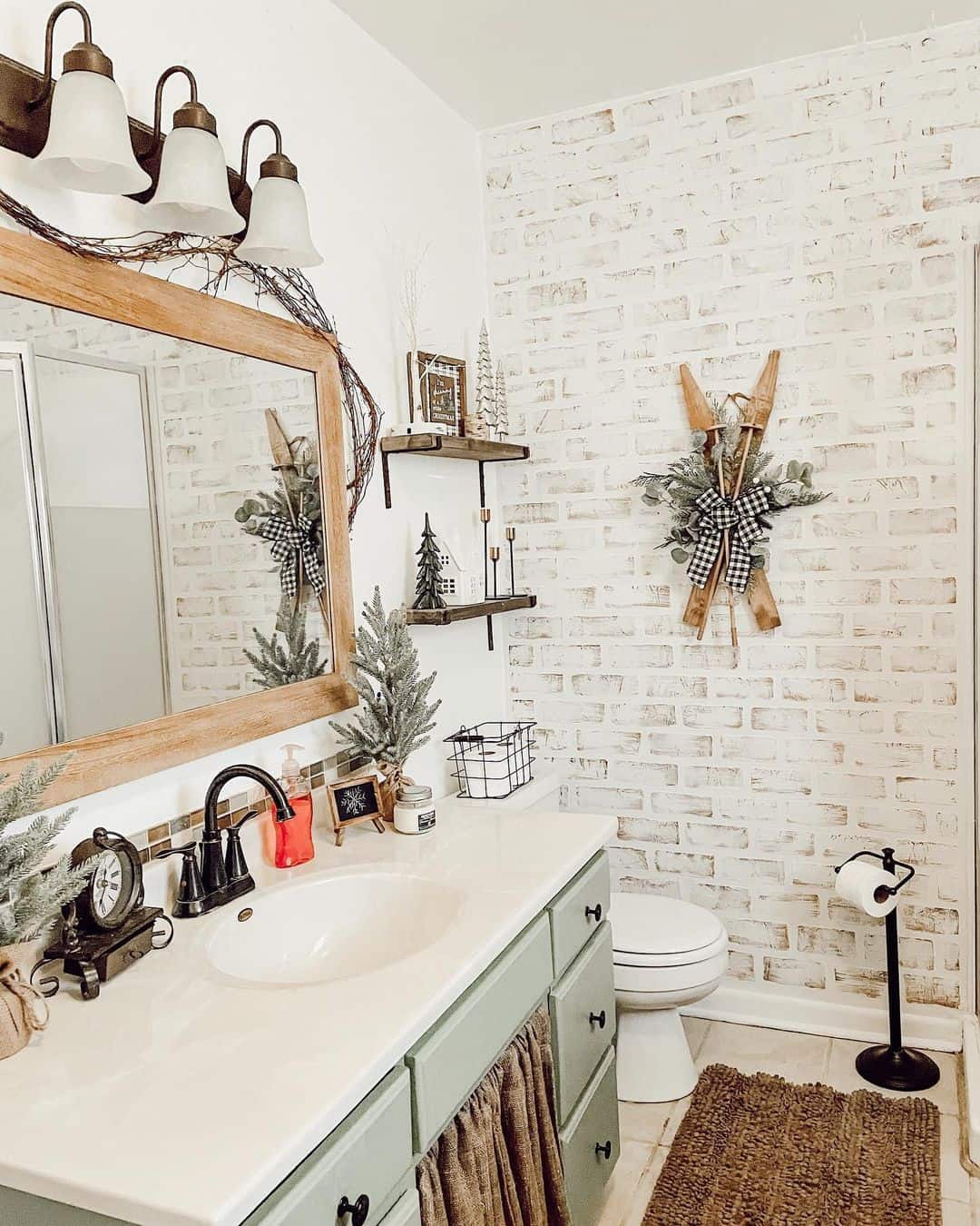 Wooden Skis With Buffalo Check Bow Create A Rustic Wall Accent