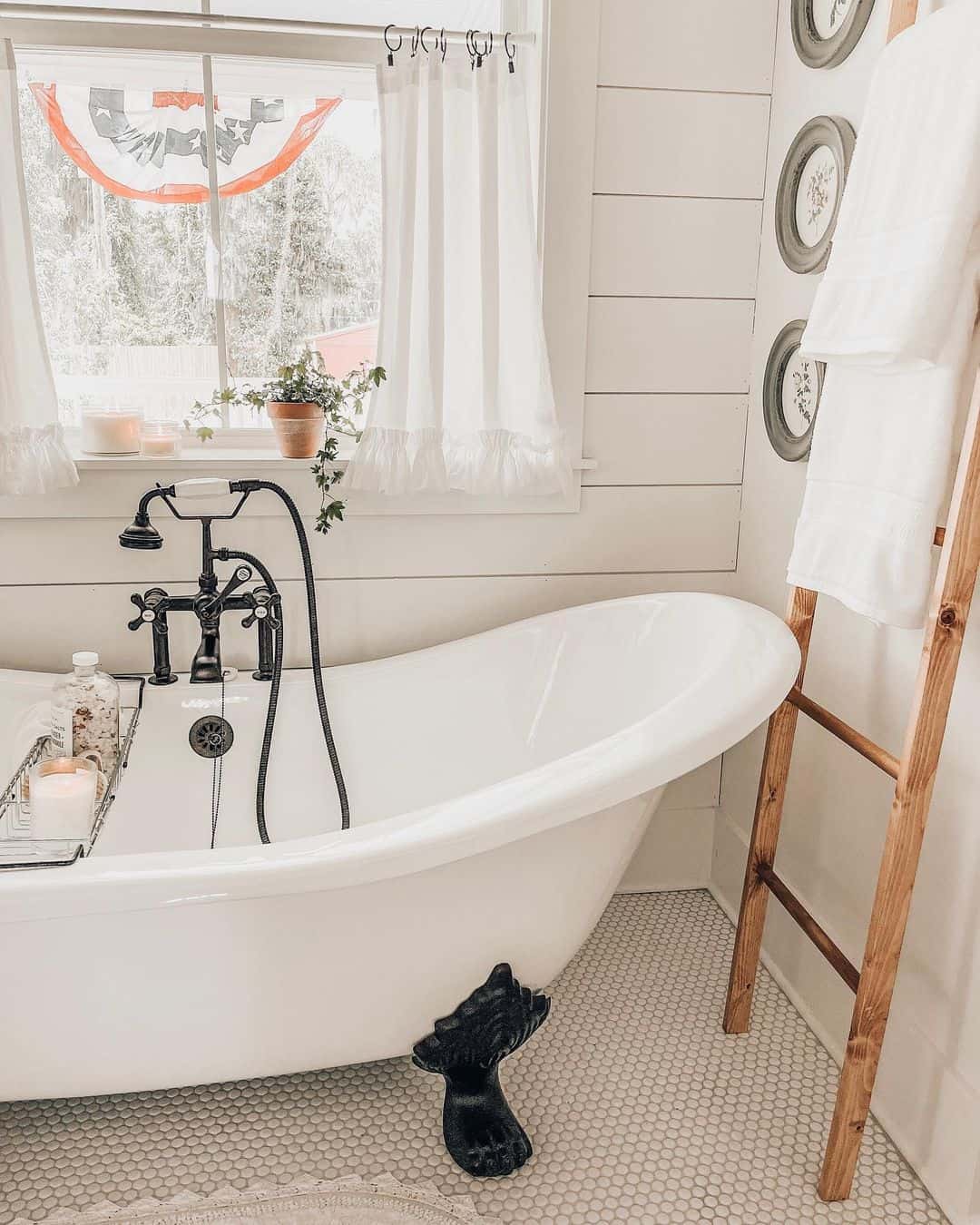 Round Framed Botanical Art Adds Vintage Texture To Shiplap Walls