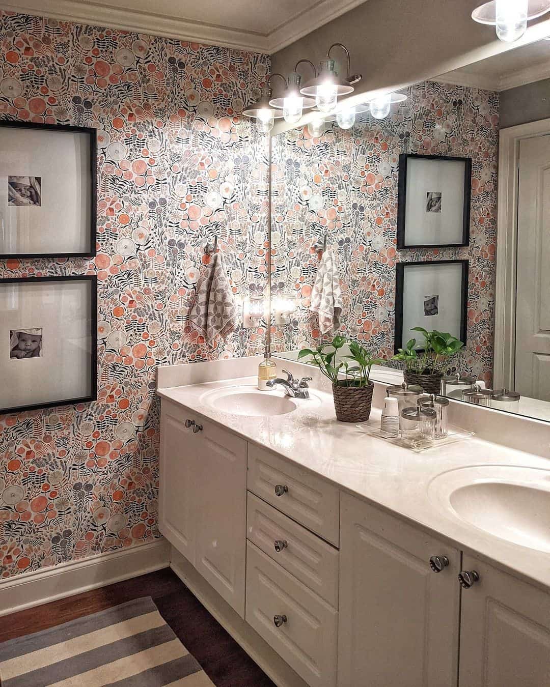 Bold Floral Wallpaper Anchors The Bathroom Vanity