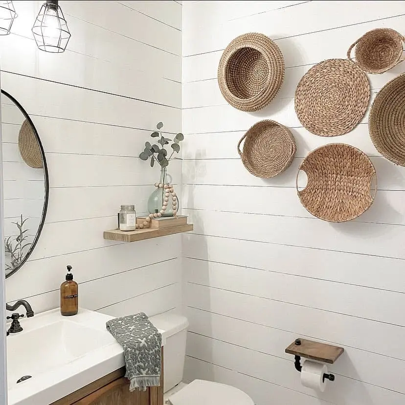 Woven Baskets Add Organic Texture To Shiplap Walls