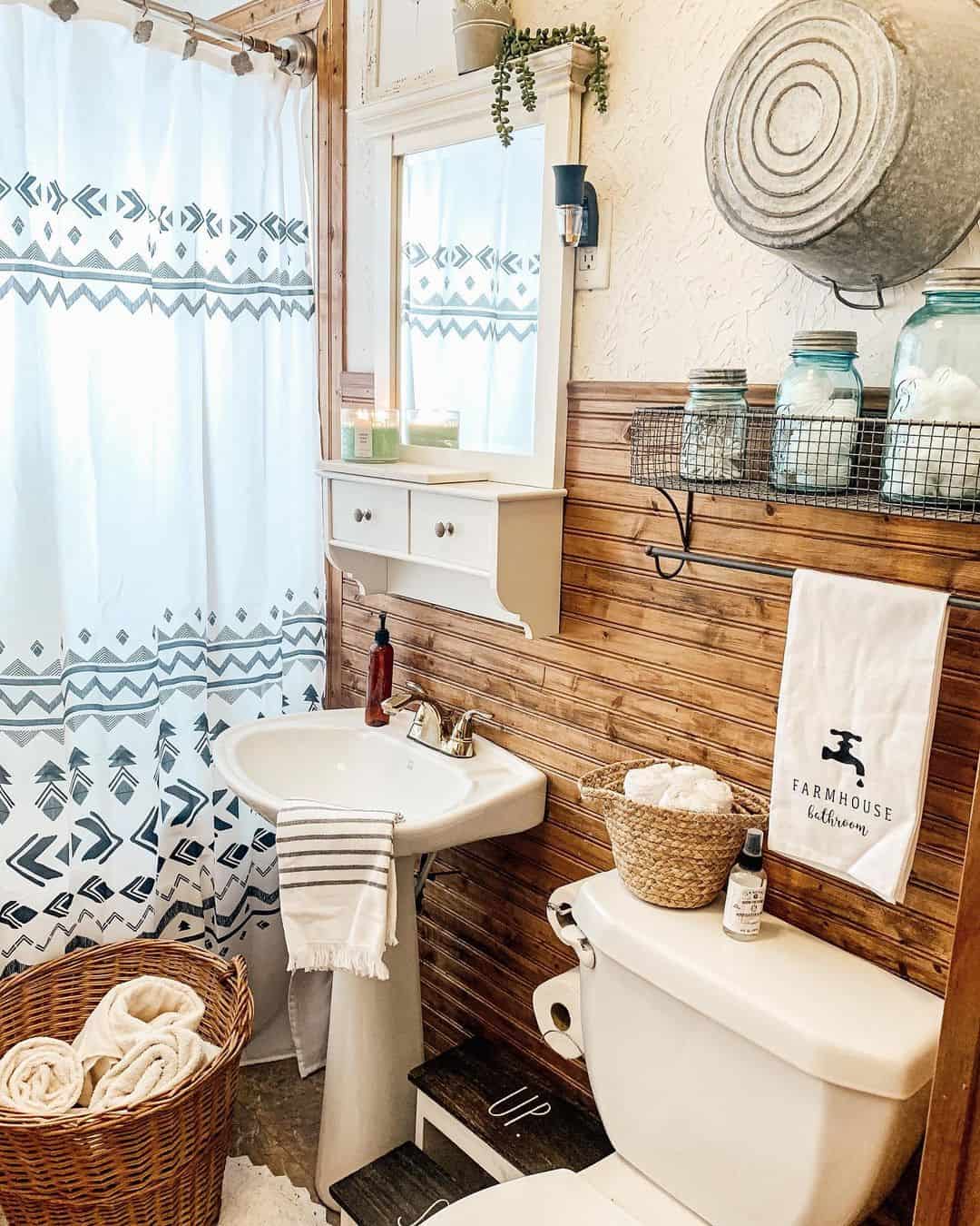 Galvanized Tub Hung High Adds Rustic Texture Above Shelving