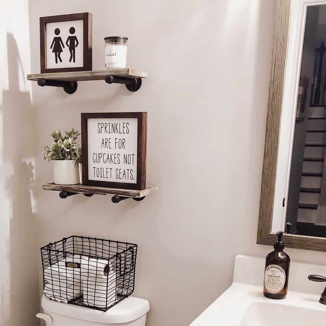 Wooden Shelving with Black Pipe Brackets Adds Industrial Farmhouse Style