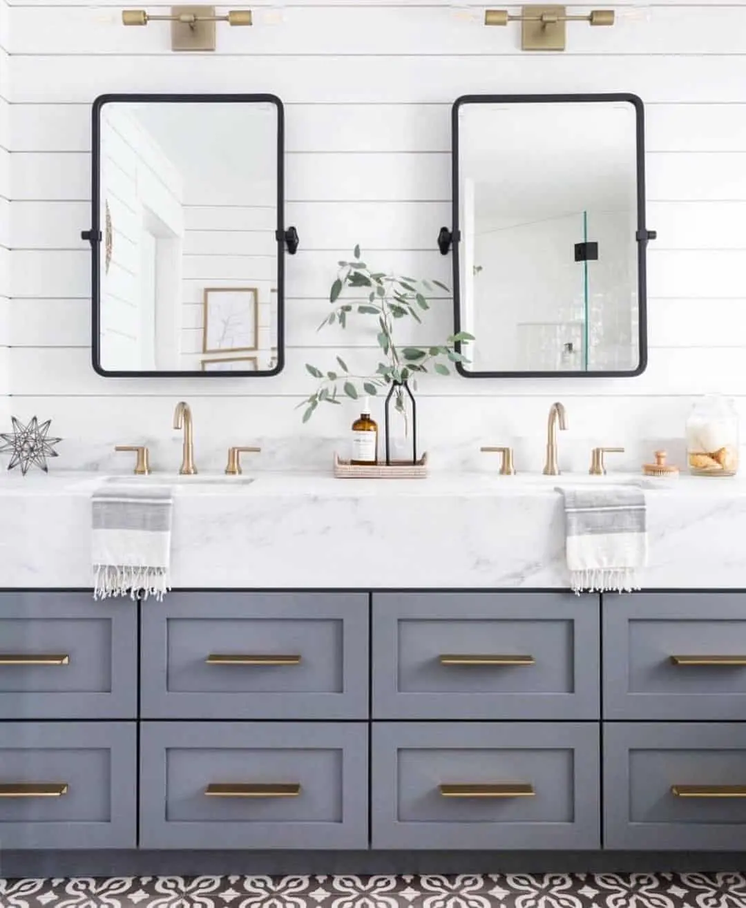 Matte Grey Vanity Cabinets Ground Marble Countertops