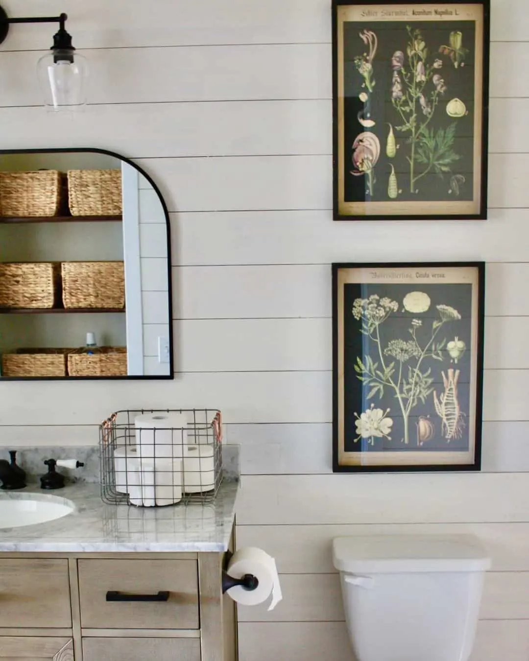 Botanical Prints Add Vintage Appeal Above Shiplap