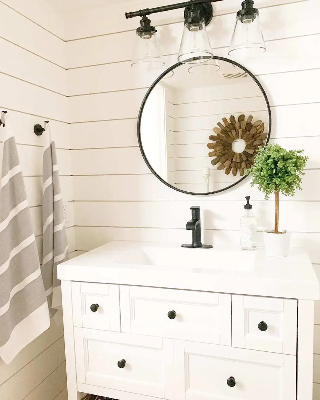 Clean-Lined Vanity Anchors Shiplap Walls