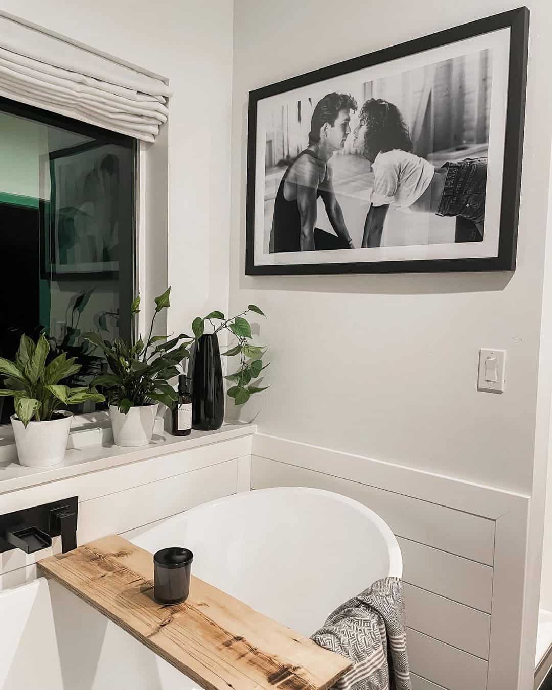 Oversized Black and White Photo Creates Dramatic Focal Point
