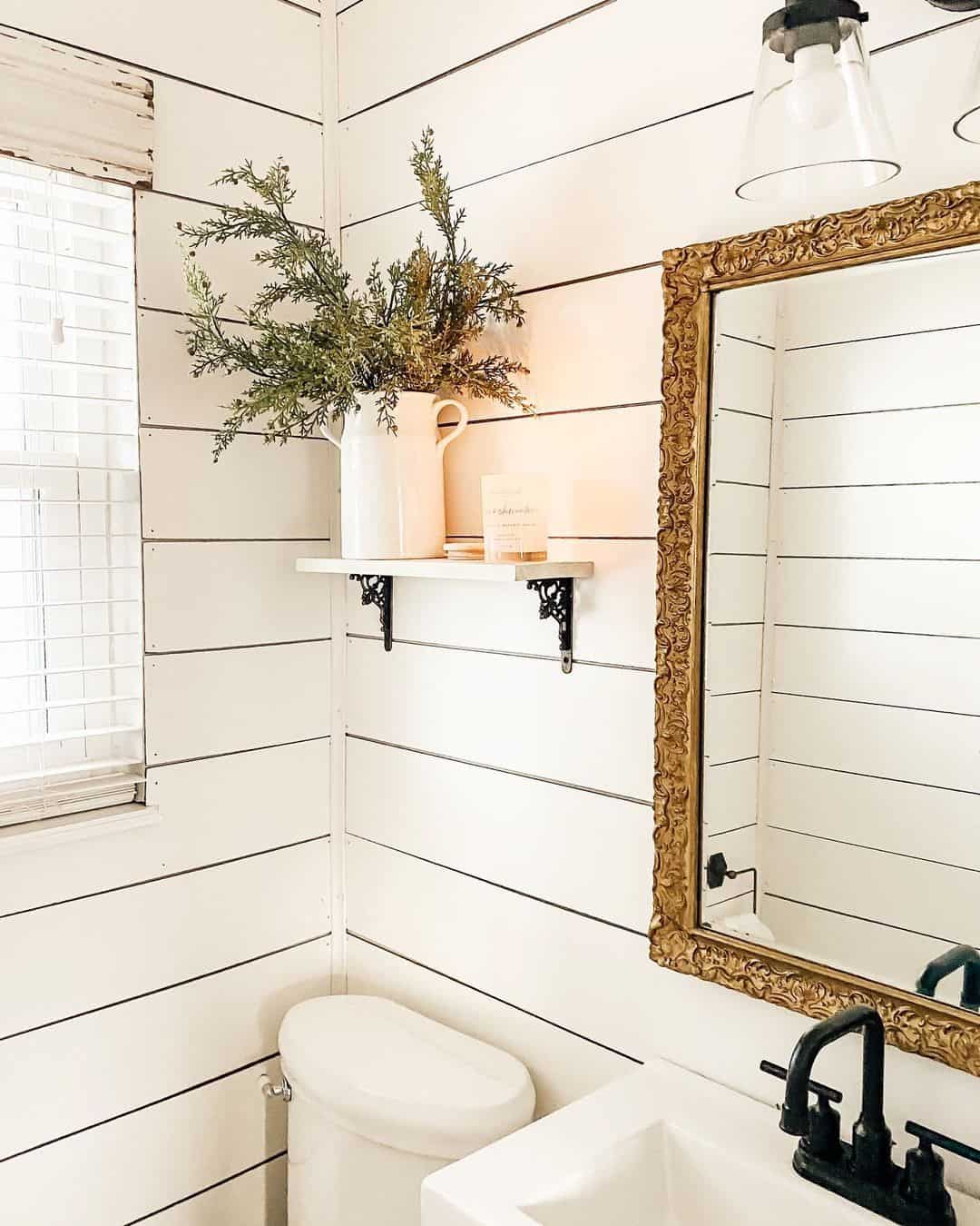 Vintage Gold Mirror Adds Antique Charm to Shiplap