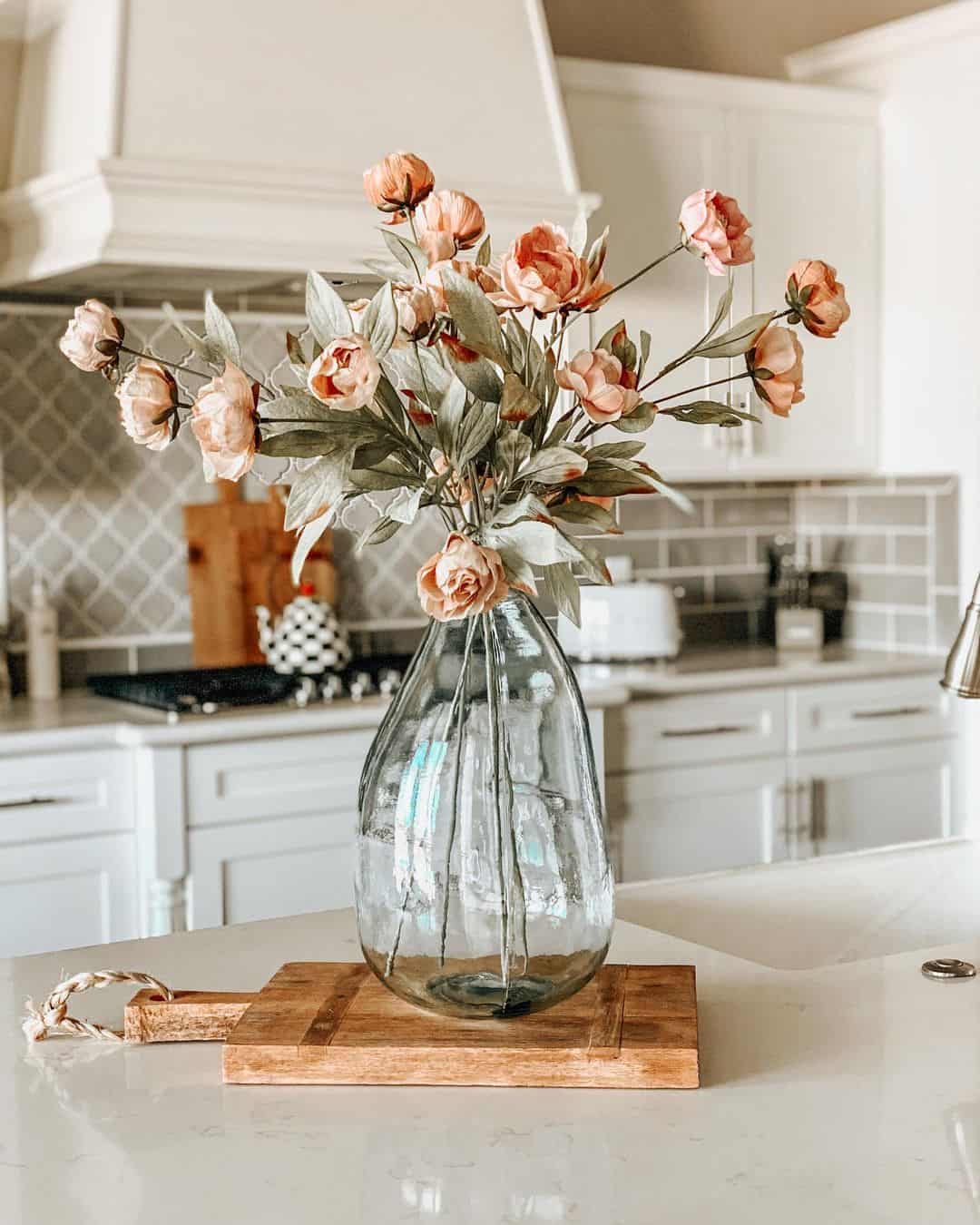 Oversized Glass Vase With Delicate Faux Peonies