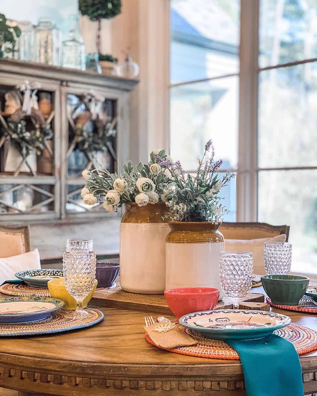 Two-Tone Jugs as Farmhouse Centerpiece Vases