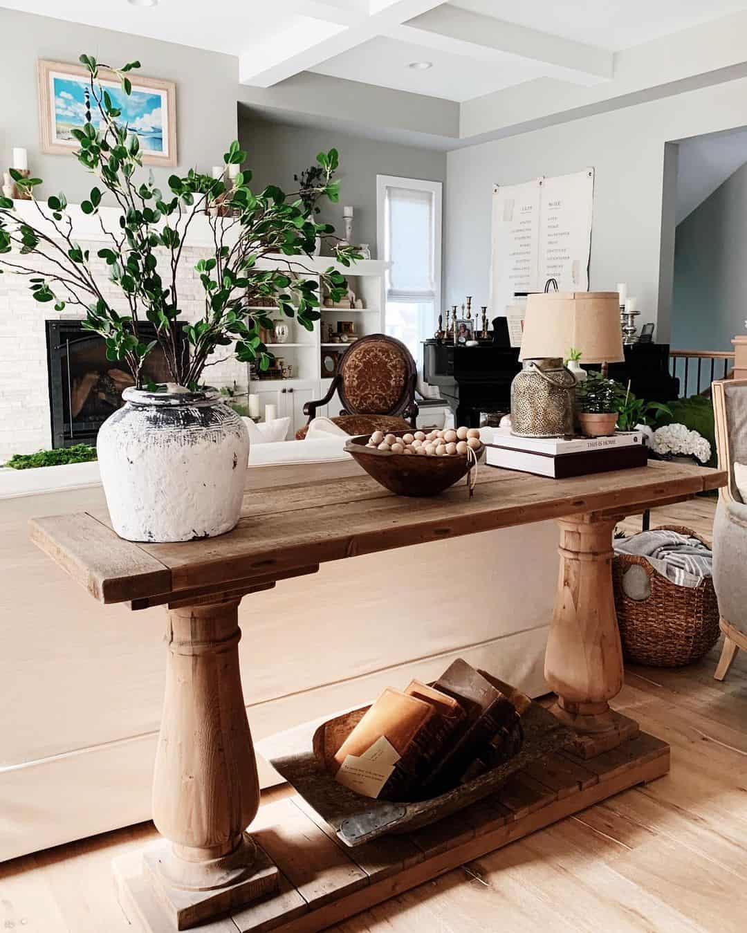 Distressed White Vase Holds Tall Branches