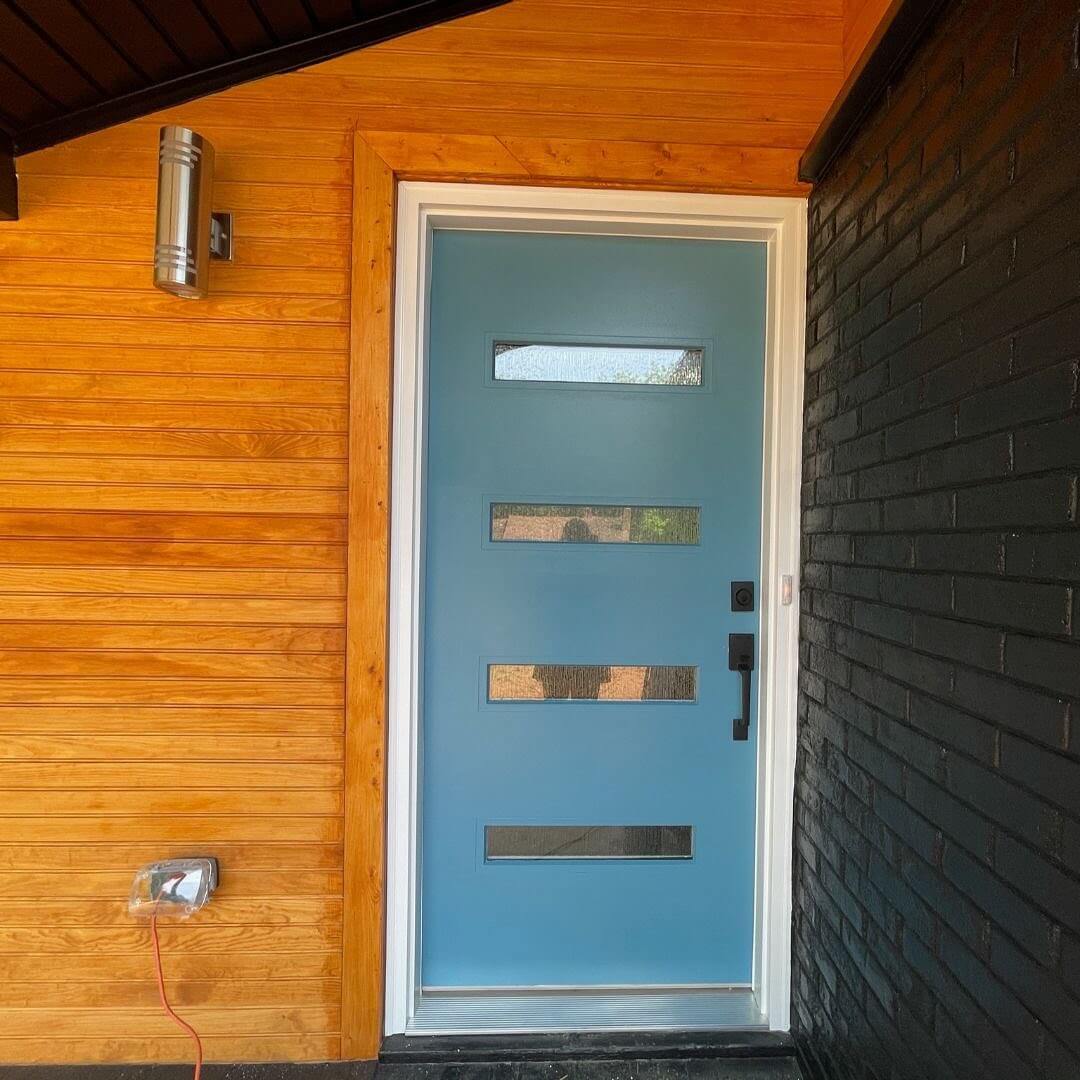 Aqua Door With Horizontal Window Panes
