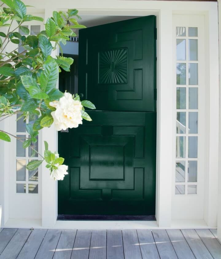 Deep Forest Green Door With Geometric Paneling