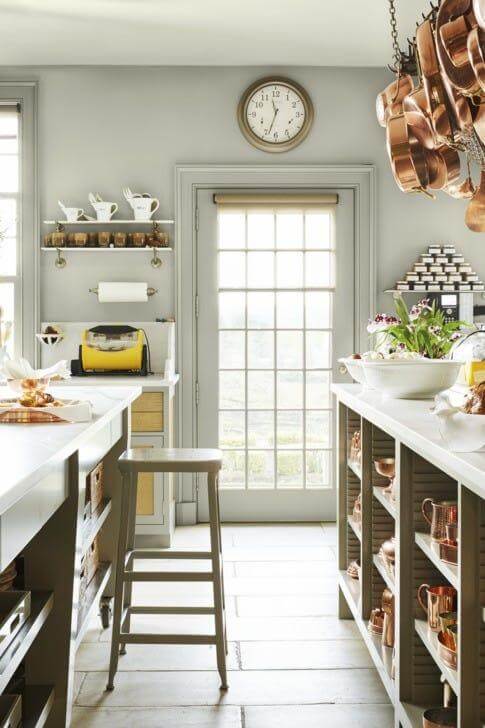 Copper Pots Add Warmth to a Hanging Rack Display