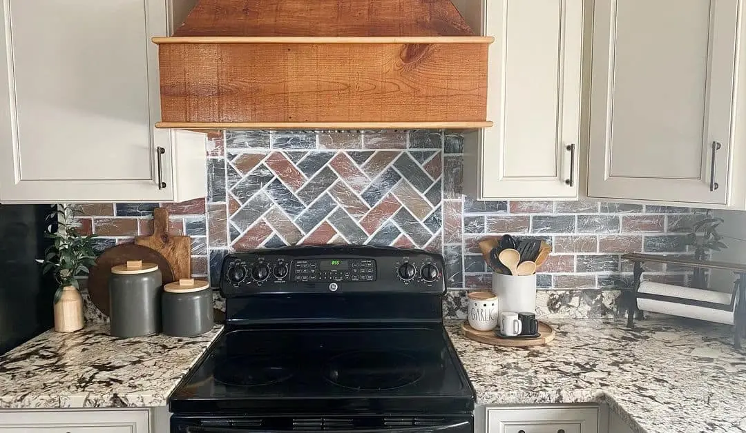 Multicolor Brick-Look Tiles in a Herringbone Pattern