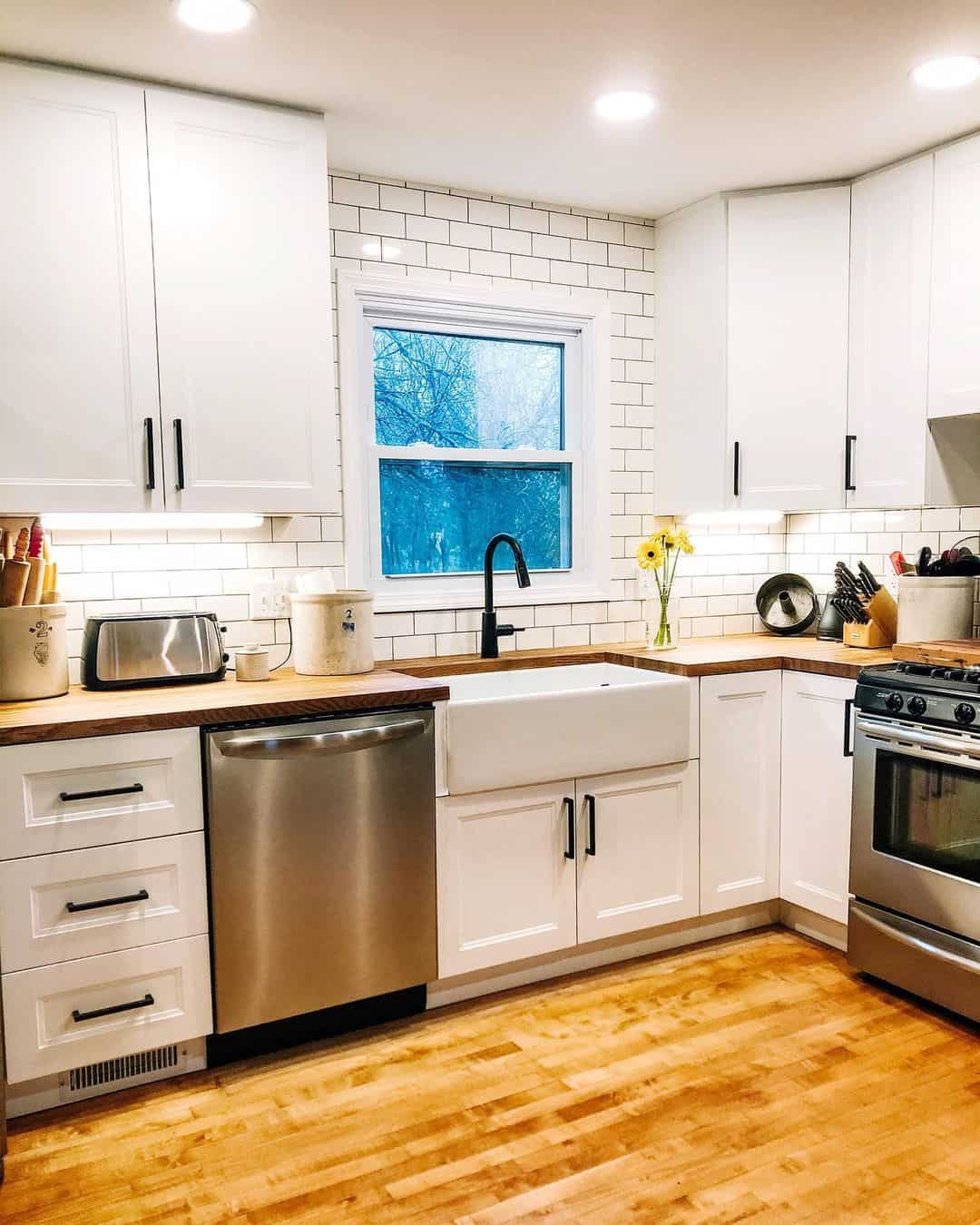 Warm Up White Kitchens with Butcher Block Countertops