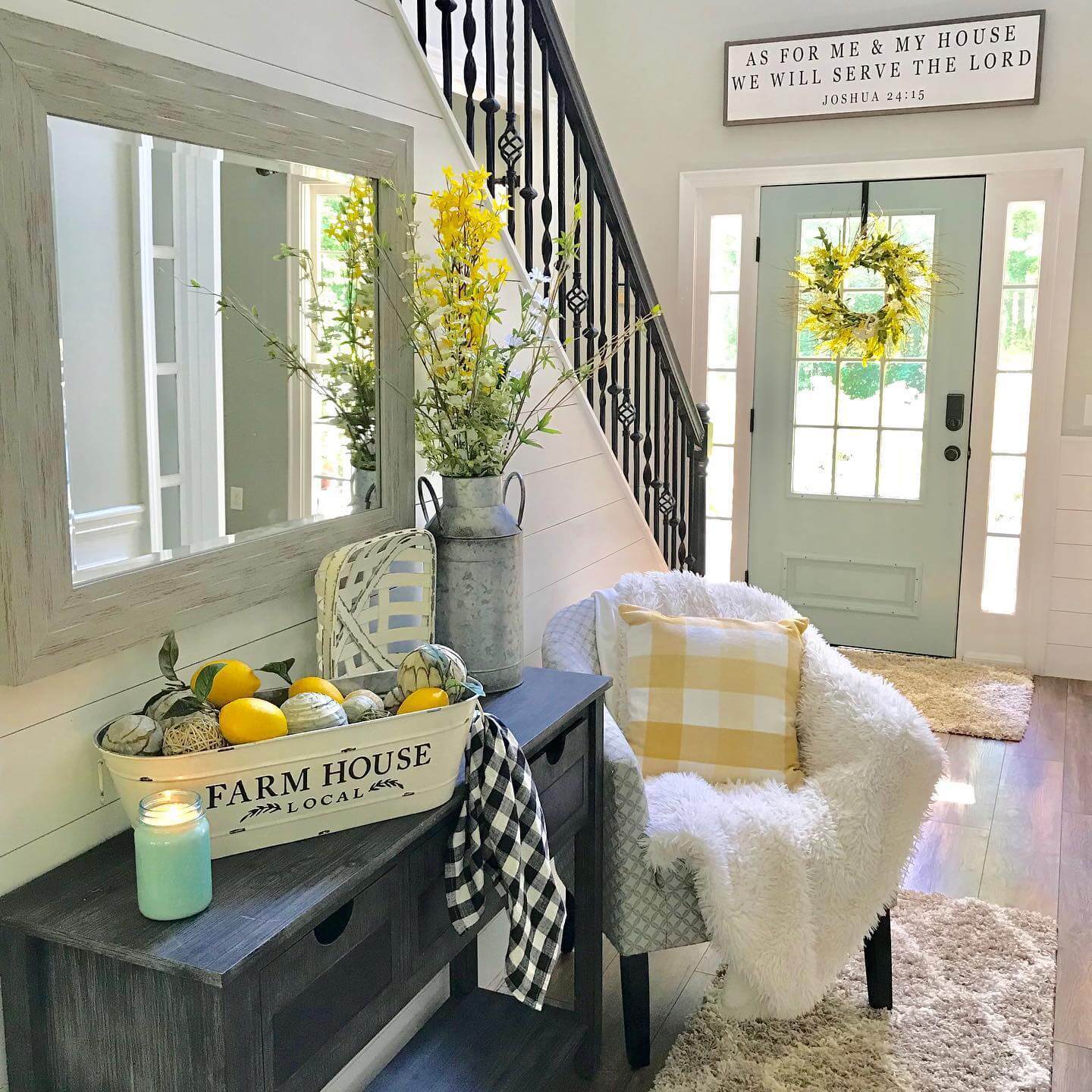 Farmhouse Tub Displays Lemons and Decorative Spheres