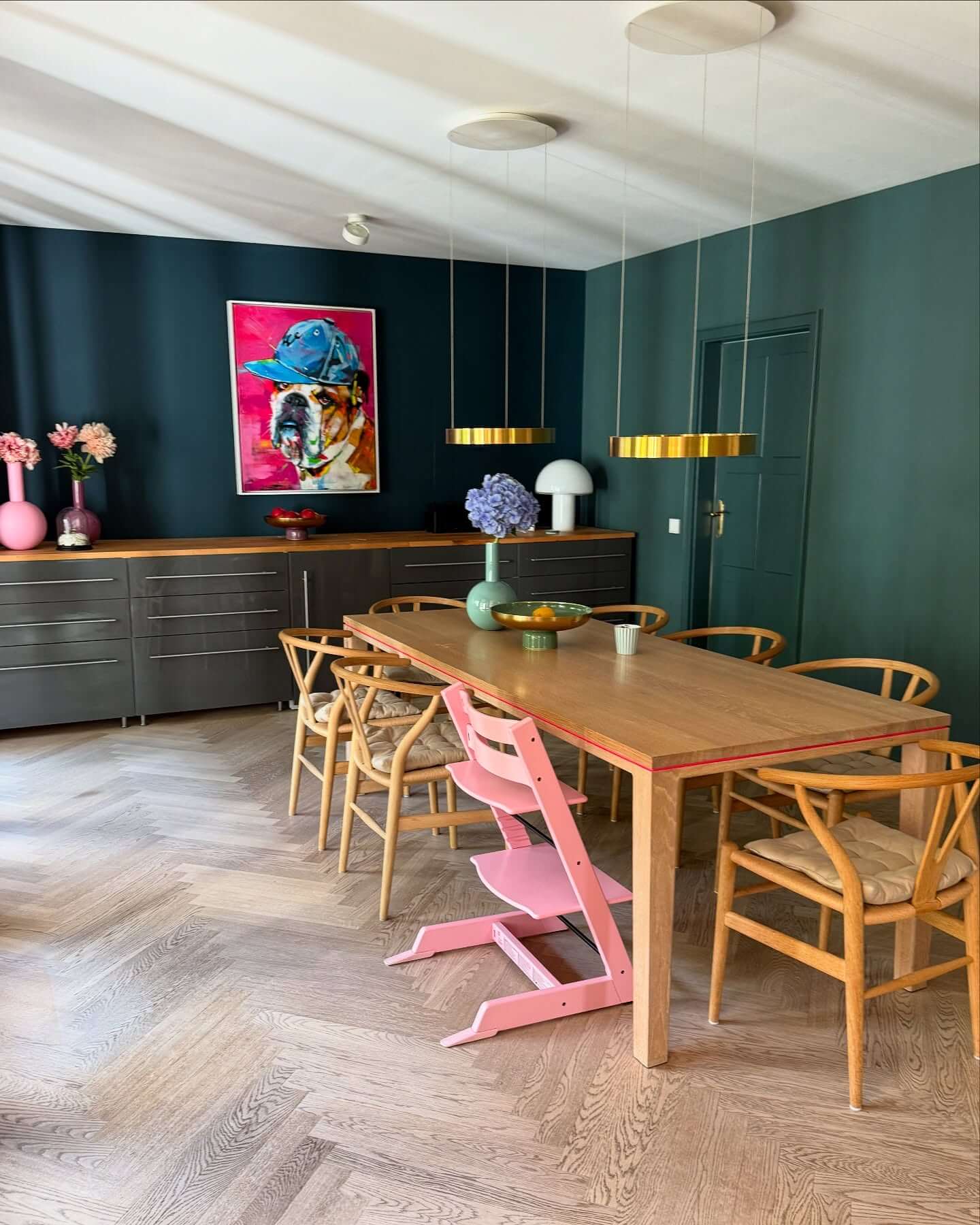 Bulldog Art Adds Playful Personality to Teal Walls
