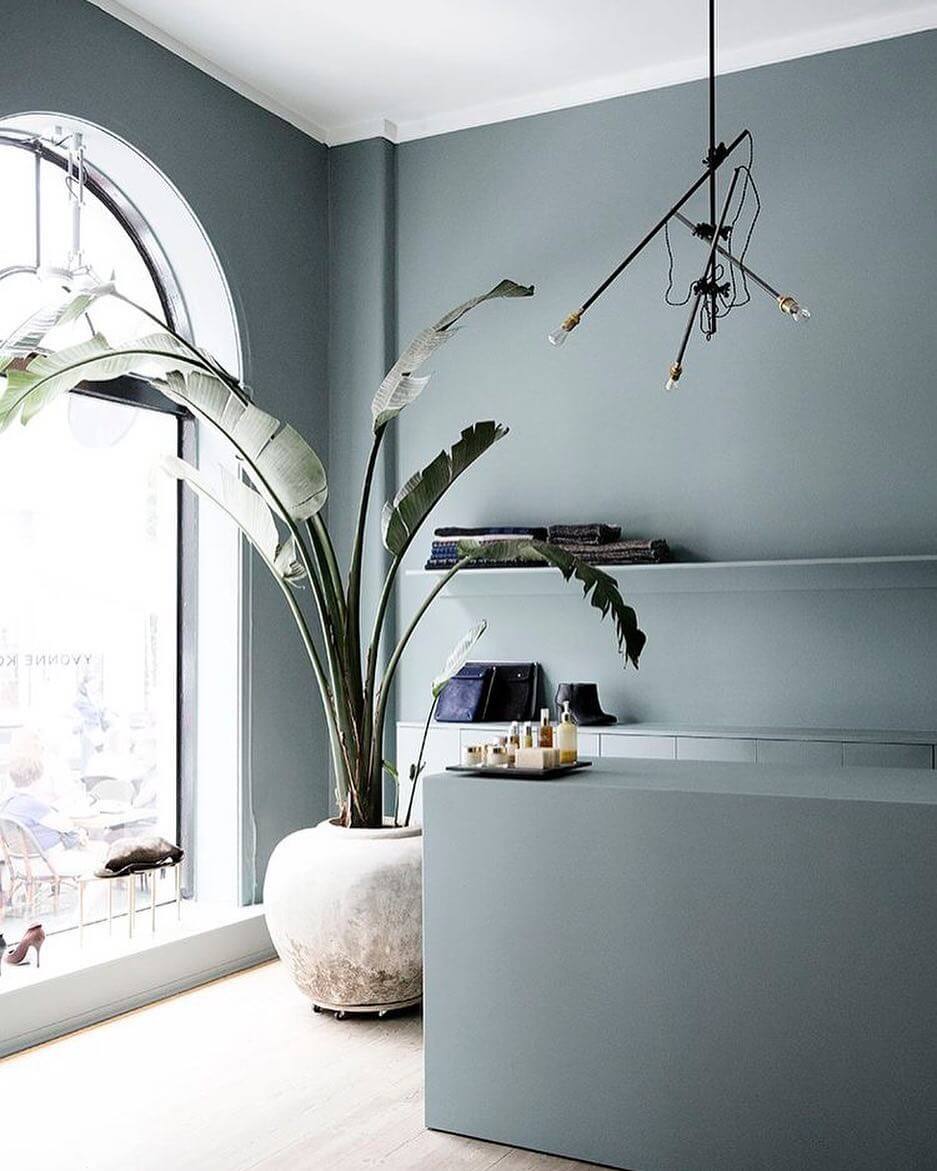Matte Blue Walls Create a Serene, Minimalist Entry