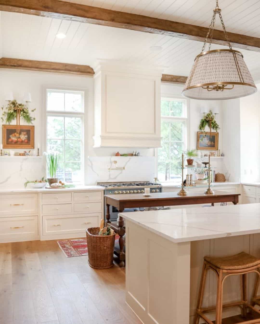 Creamy Drawers with Gold Pulls for Subtle Kitchen Storage