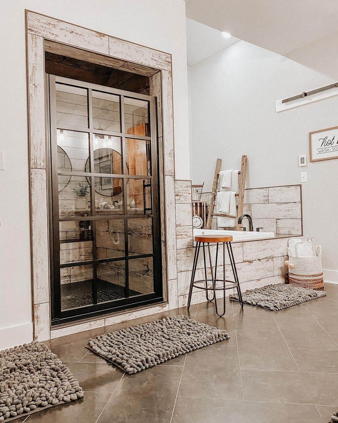 Black Grid Shower Door Adds Industrial Style