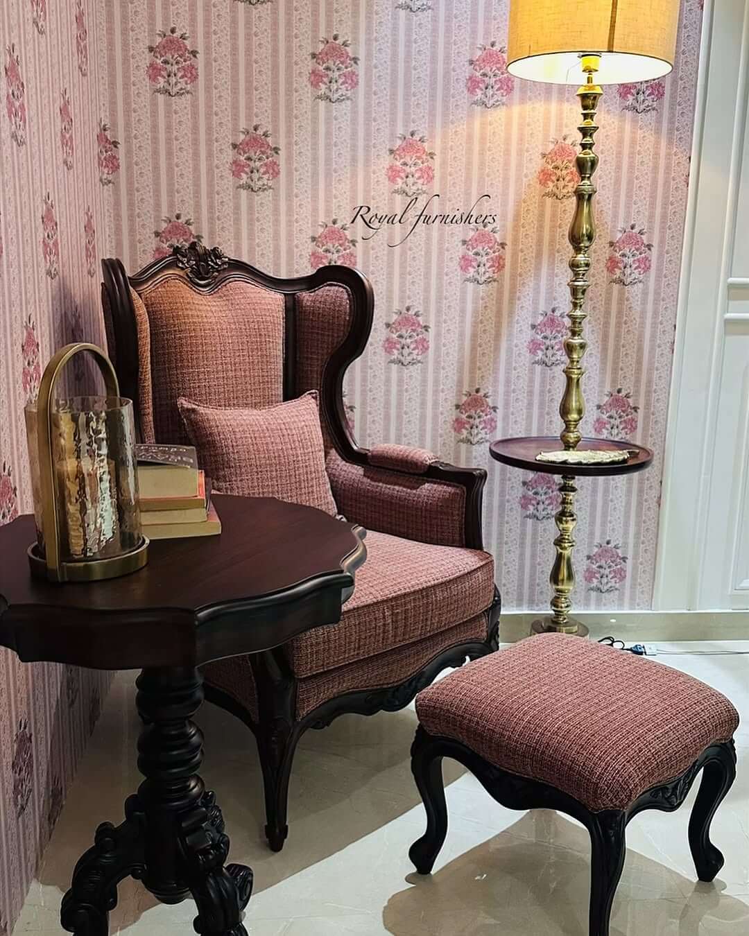 Wingback Chair and Ottoman for a Regal Reading Nook