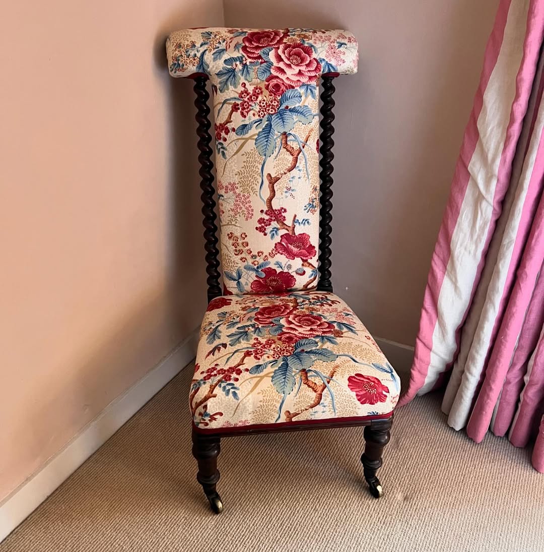 Tall Chair with Twisted Wood and Chinoiserie Fabric