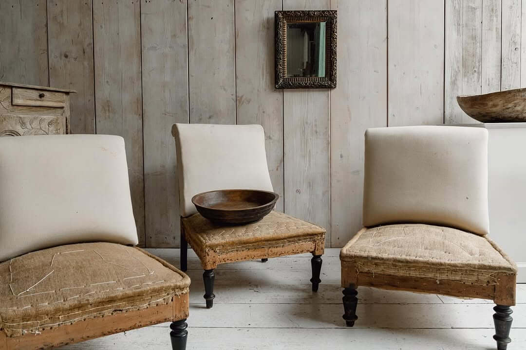 Antique French Chairs with Raw Upholstery