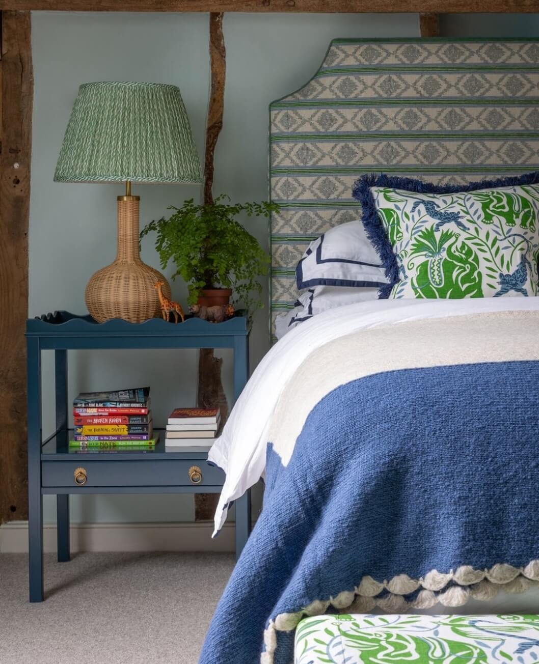 Scalloped Blue Bedside Table With Open Shelf
