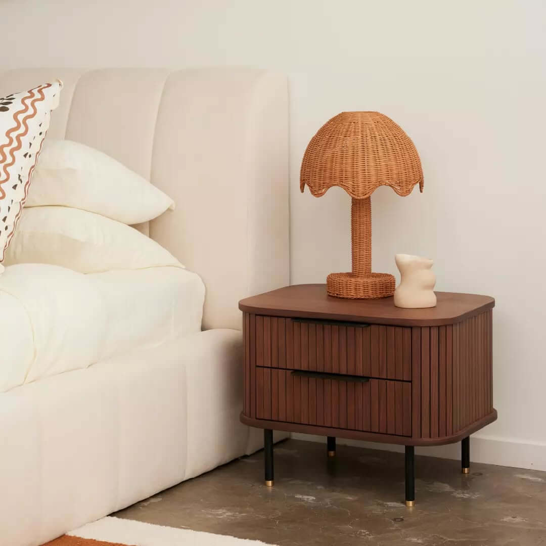 Dark Wood Nightstand with Sleek Black Drawer Pulls