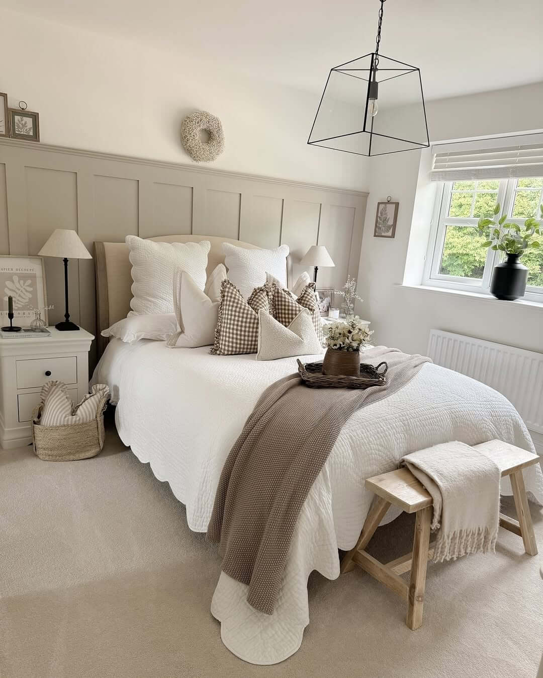 Woven Basket Adds Cozy Texture Next to Bedside Table