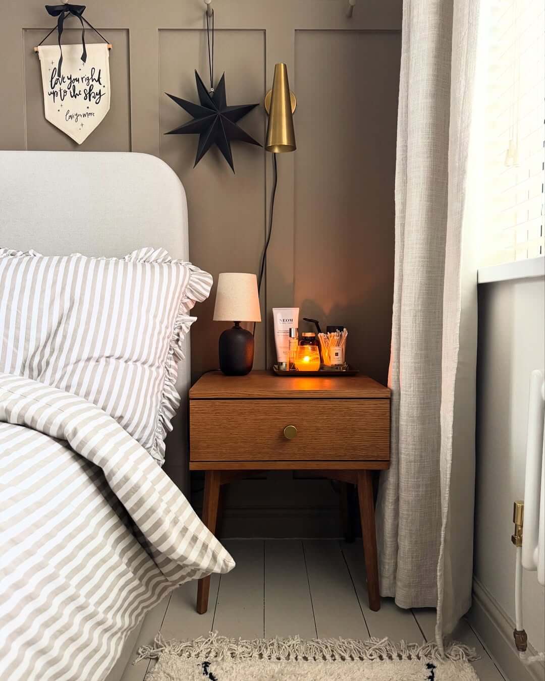 Mid-Century Style Nightstand With Single Brass Knob