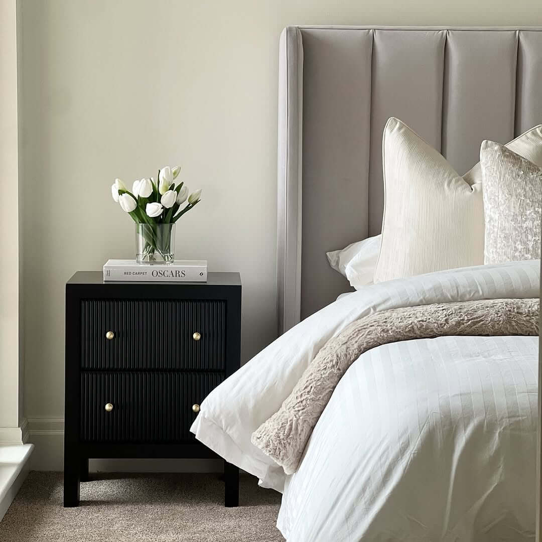Black Fluted Nightstand Adds Dramatic Texture and Shine
