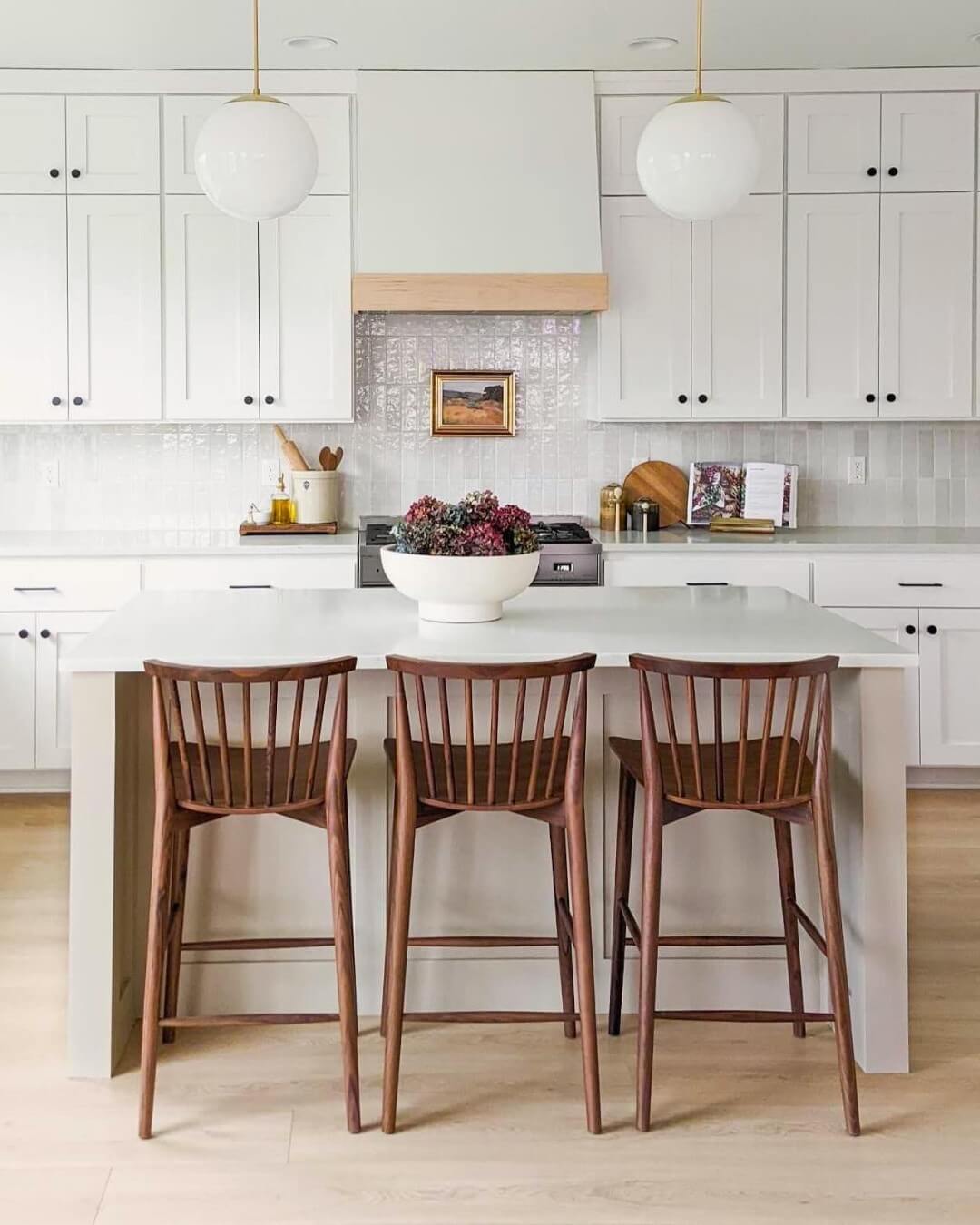 Wooden Spindle-Back Stools Add Classic Charm to a Modern Island