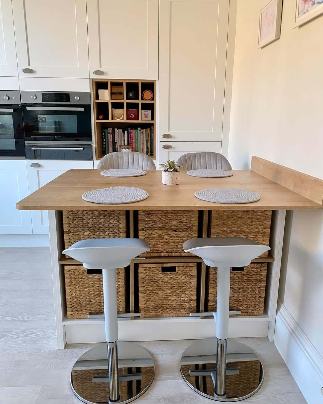Woven Baskets Add Cozy Storage Under Your Breakfast Bar