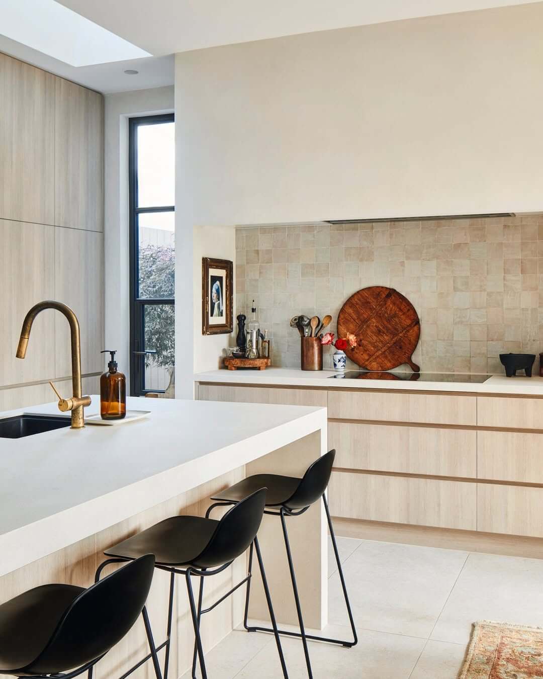 Textured Square Tiles Create a Warm and Inviting Backsplash