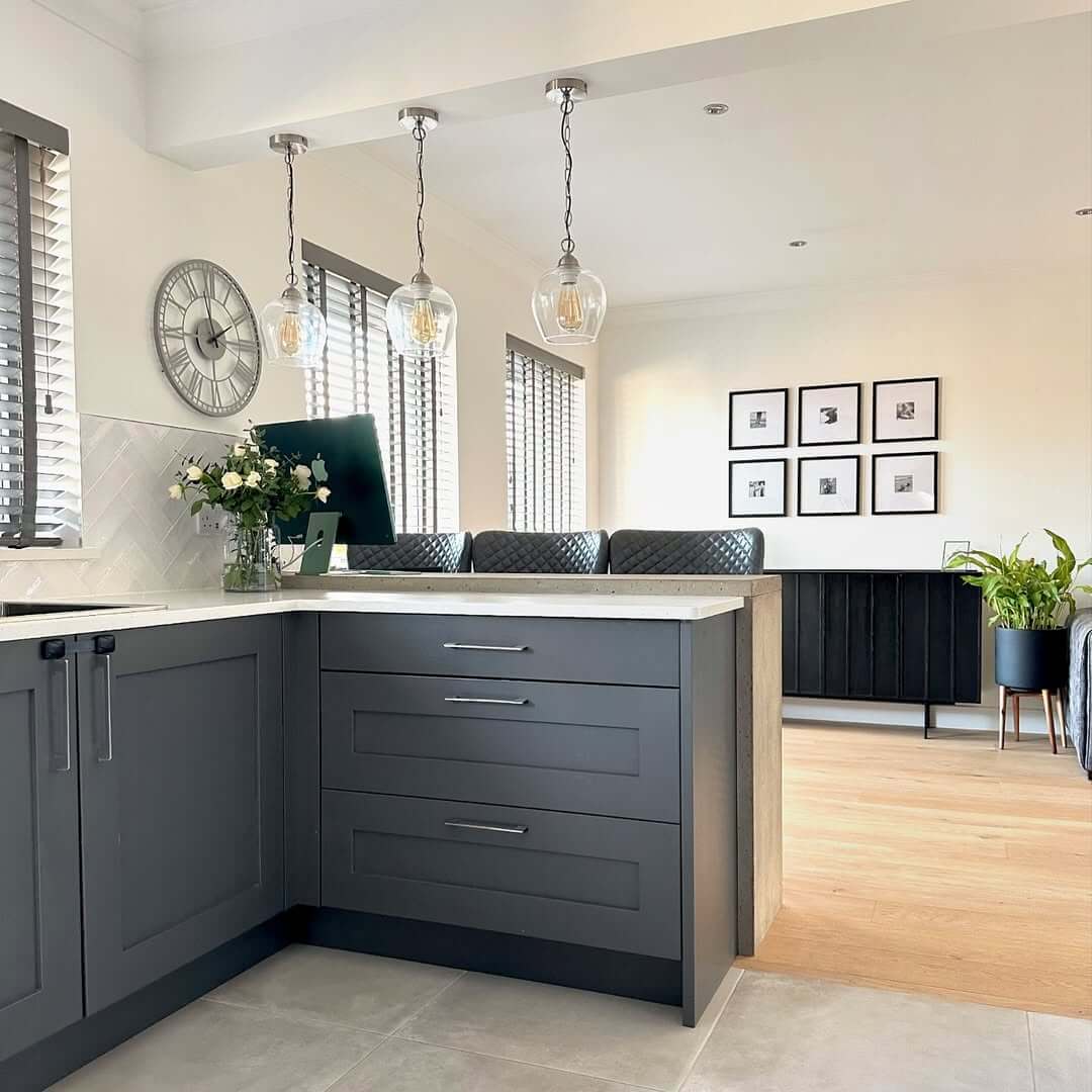 Dark Gray Island Drawers Keep Kitchen Counters Clear