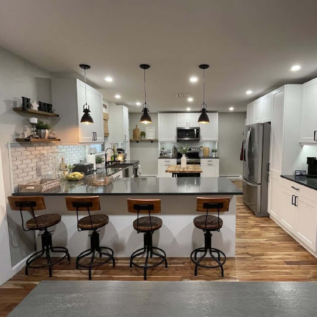 Industrial-Style Bar Stools Add Character to a Sleek Island