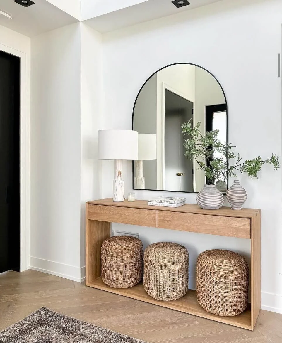 Round Poufs Add Cozy Seating Under Your Console