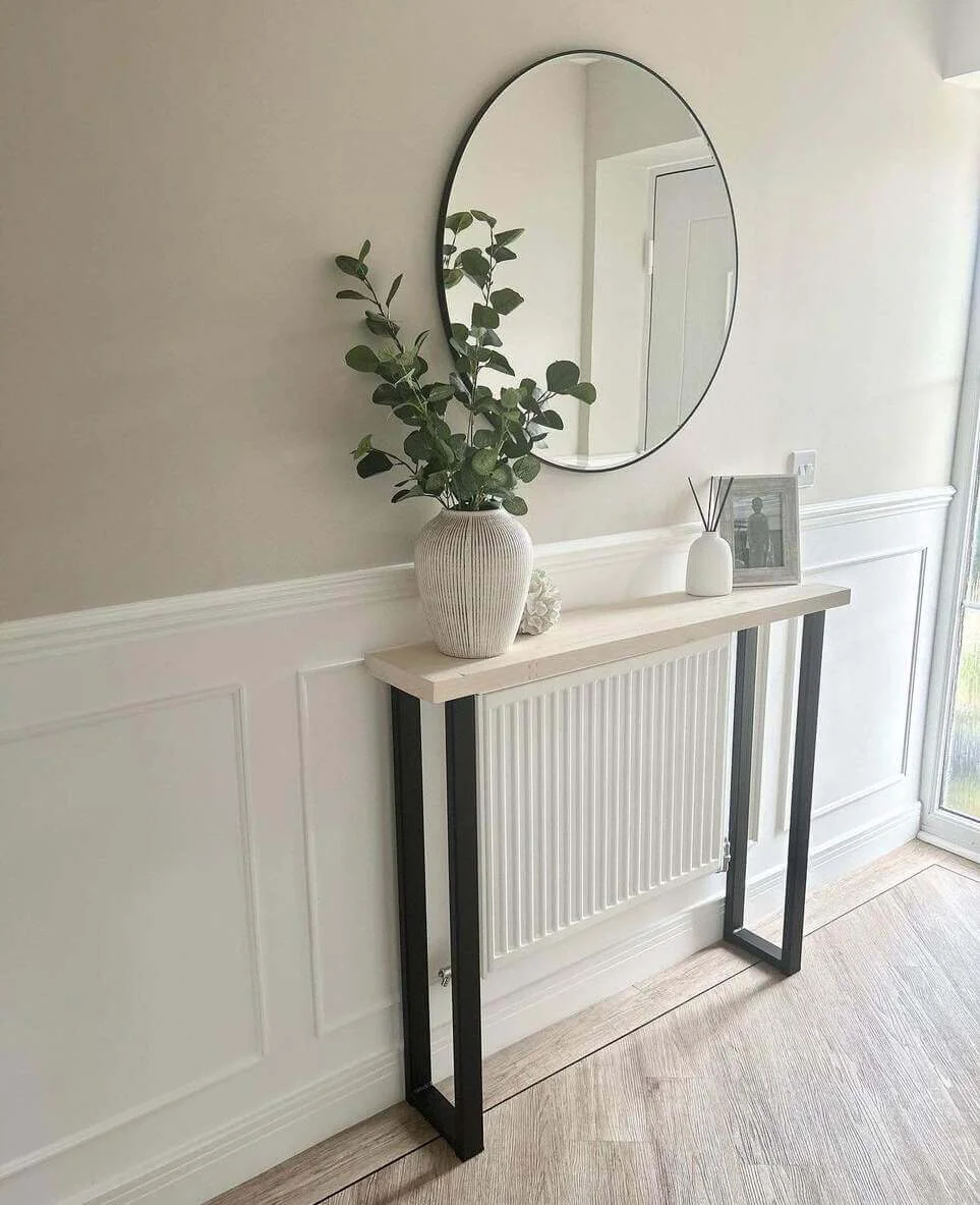 Slim Console with Natural Wood and Metal Accents