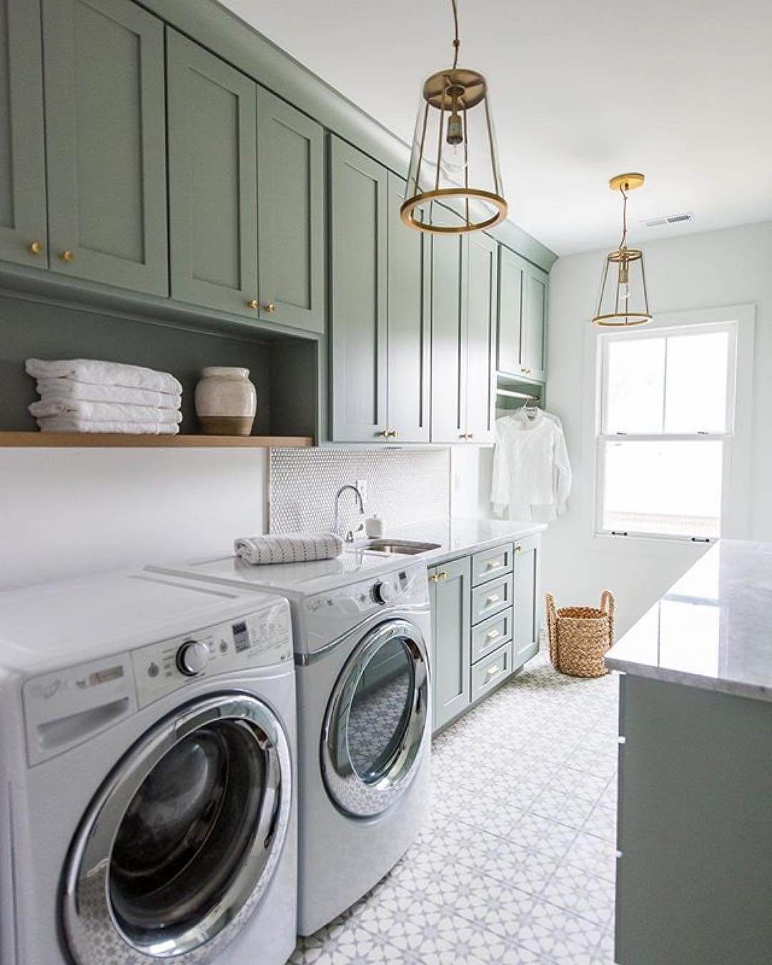 Sage Green Cabinets With Brass Hardware