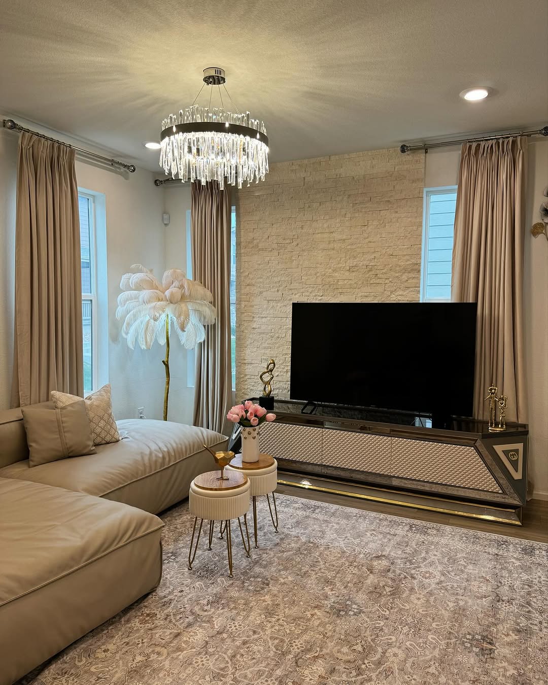 Taupe Drapes Add a Layer of Warmth and Texture